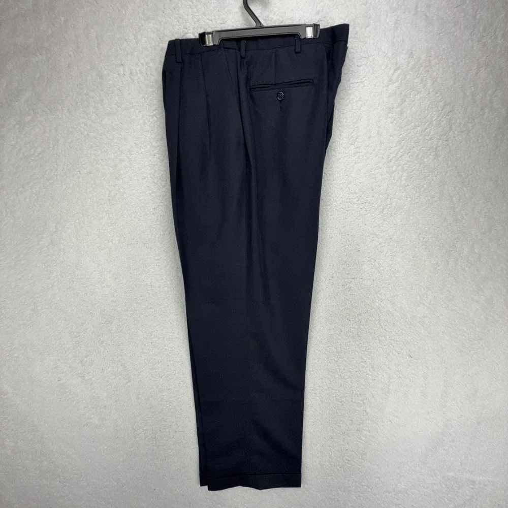 Haggar Black Label Men‎ 40x32 Navy Blue Pleated Cuffed Dress Pants NWT